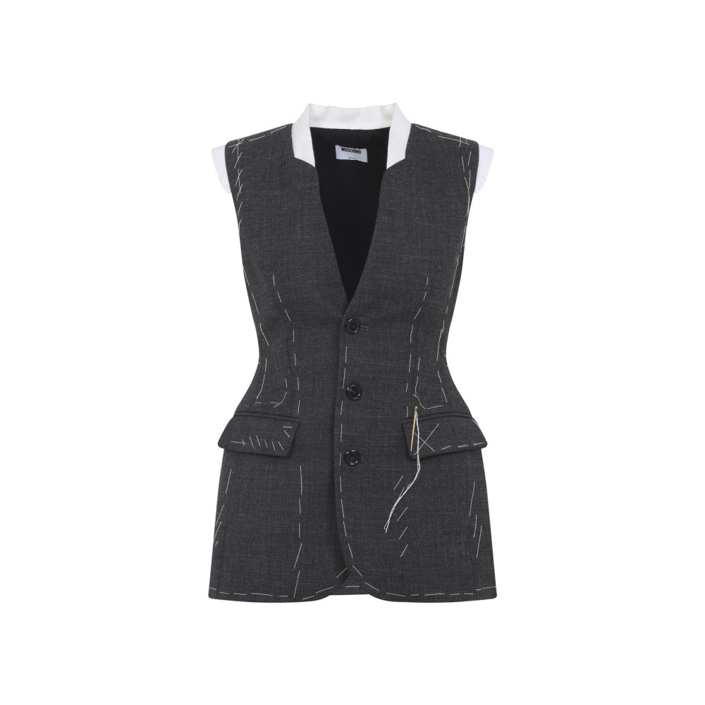 Moschino Sleeveless Wool Vest Tailored Stitching In Blue