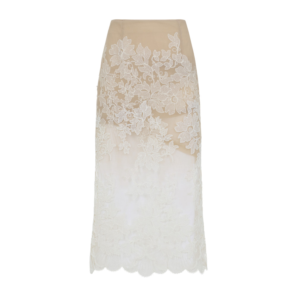 Ermanno Scervino Midi Skirt With Floral Lace Overlay In White