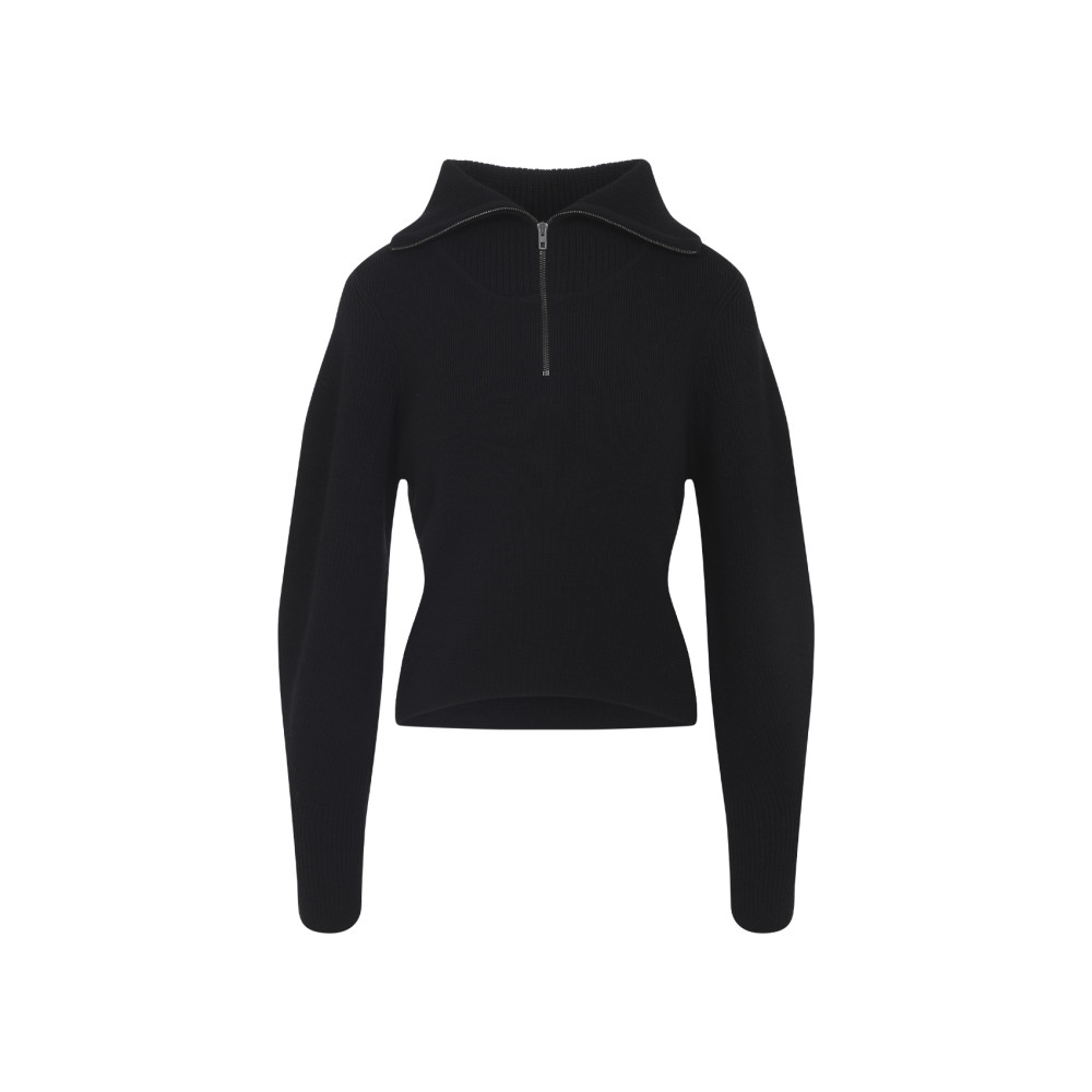Lemaire High Collar Wool Sweater With Half-zip Closure In Black