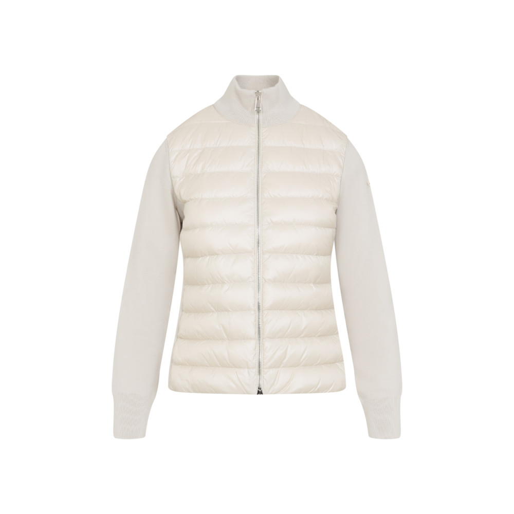 Moncler Quilted Tech Fabric Cardigan Pockets In Neutral
