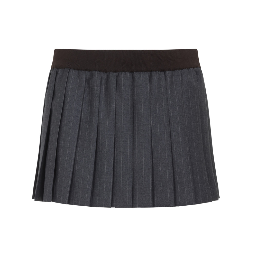 Miu Miu Elastic Waistband Pleated Mini Skirt In Gray