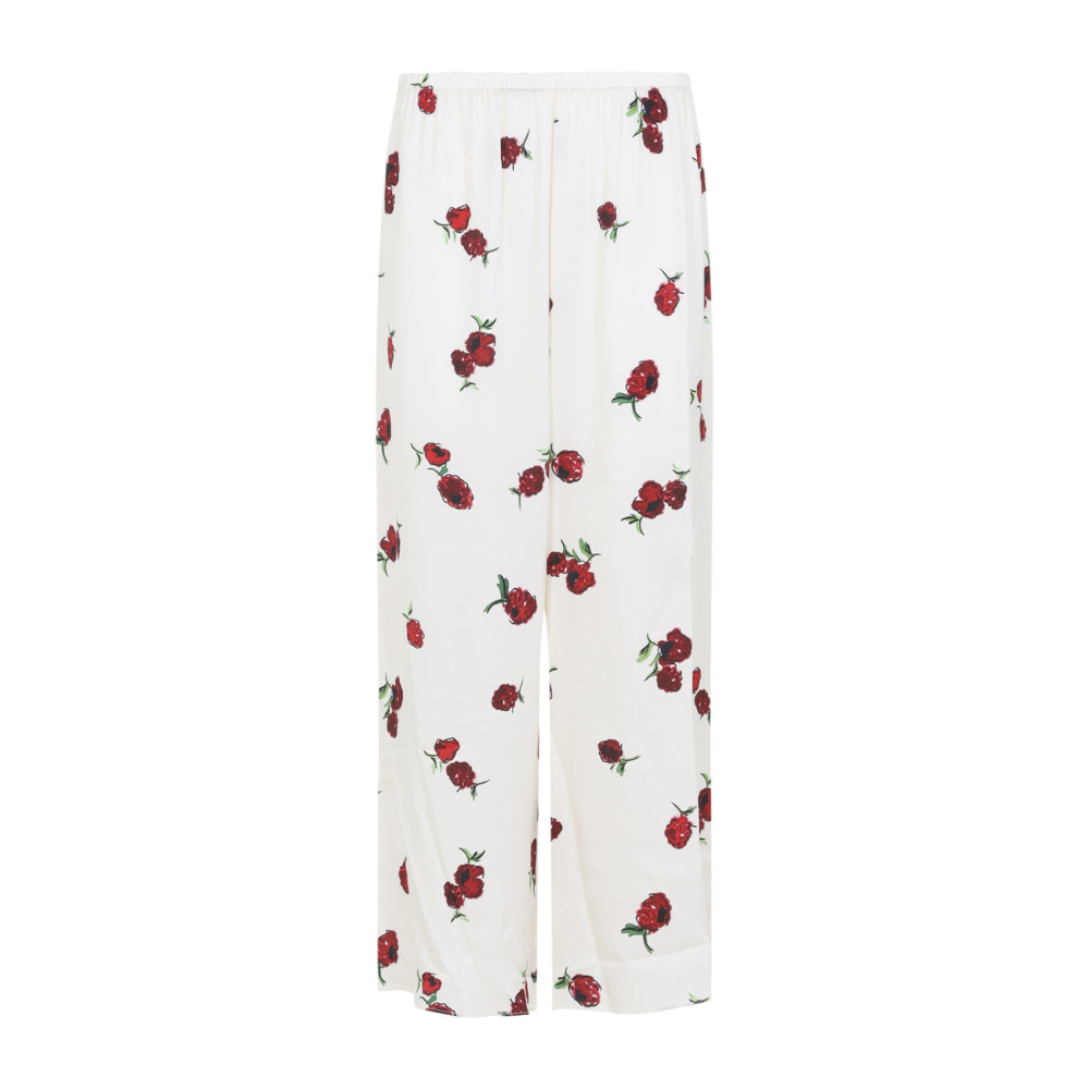 Khaite Raspberry Floral Print Wide-leg Cupro Pants In White
