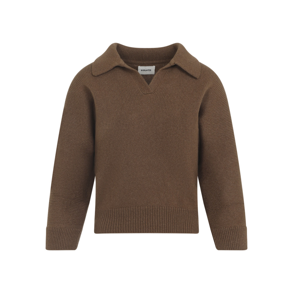 Khaite Cashmere Knit Sweater With Open Collar In Brown