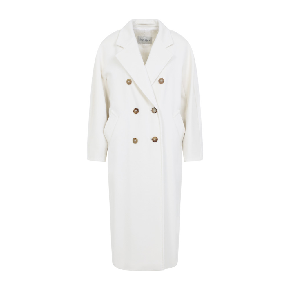 Max Mara Double-breasted Belted Coat Long Sleeves In White