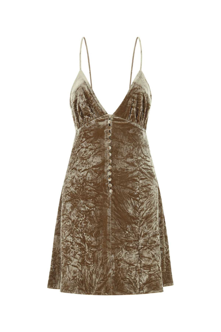 Saint Laurent Women Biscuit Velvet Mini Dress In Khaki