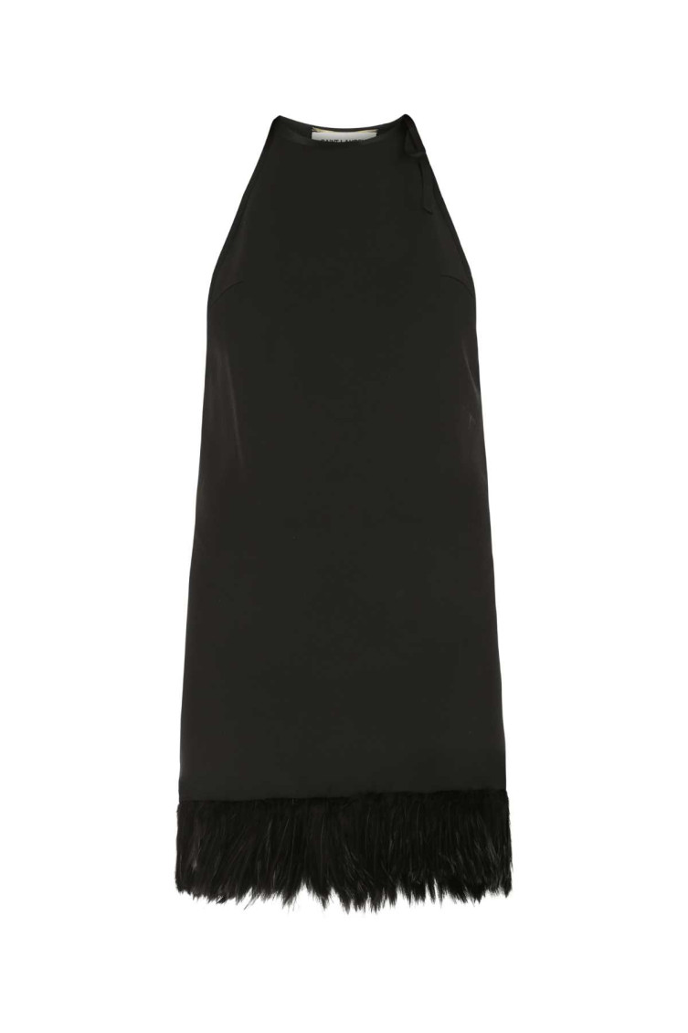 Saint Laurent Woman Black Crepe Mini Dress In Black
