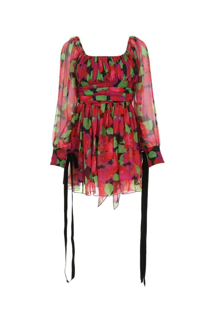 Saint Laurent Women's Robe Mousseline Fleur Gisele | Size 36 | 680641y3e161052 In Red