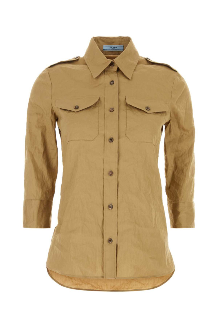 Prada Shirt Stretch Poplin Chest Pockets In Khaki