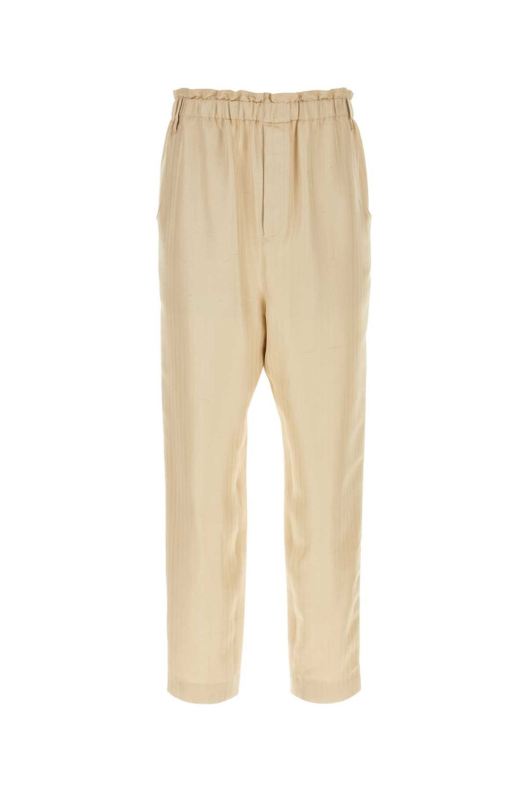 Saint Laurent Trousers With Front Pleats And Back Pockets In Beige