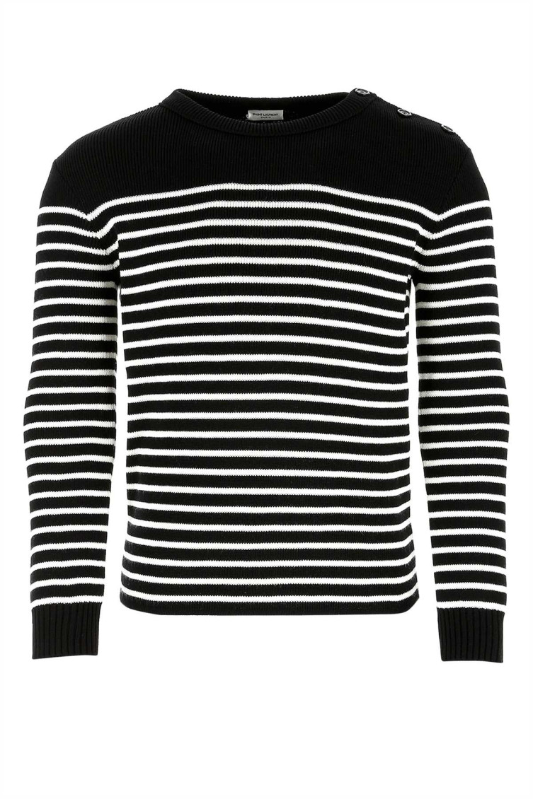 Saint Laurent Men Embroidered Cotton Blend Sweater In Black