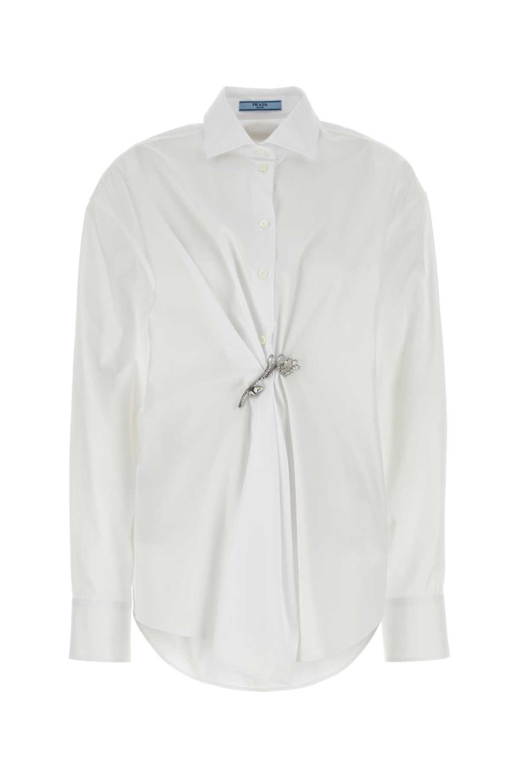 Shop Prada White Poplin Shirt