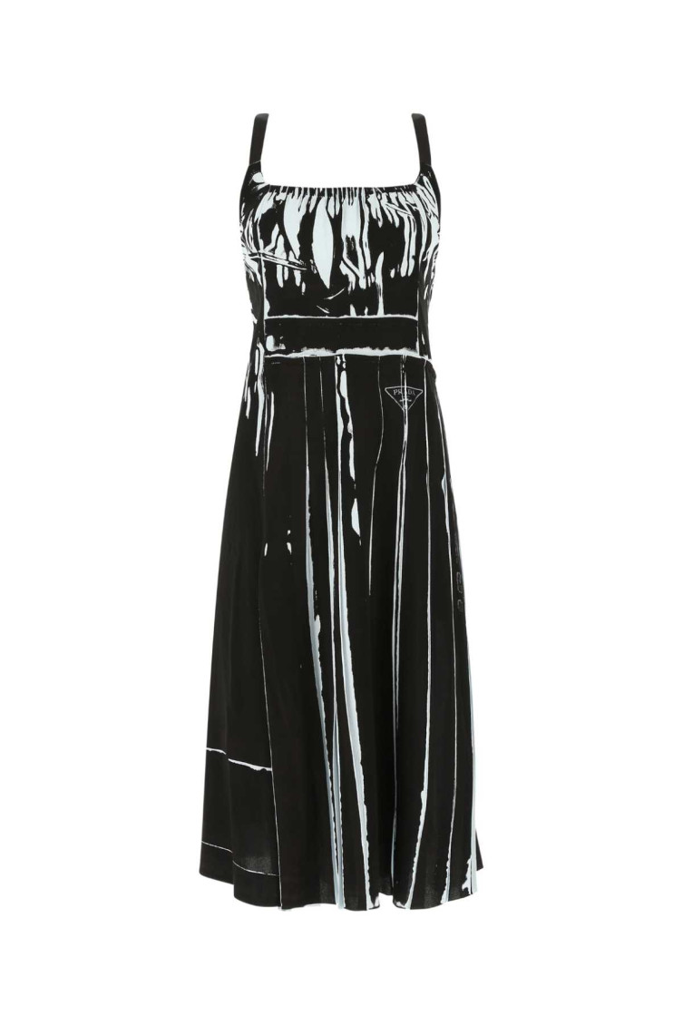 Prada Stretch Viscose Dress Abstract Print In Black