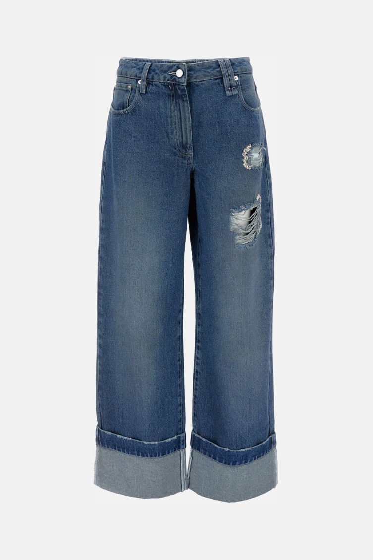 Simone Rocha Womens Distressed Blue Distressed Straight-leg Denim Jeans In Blue