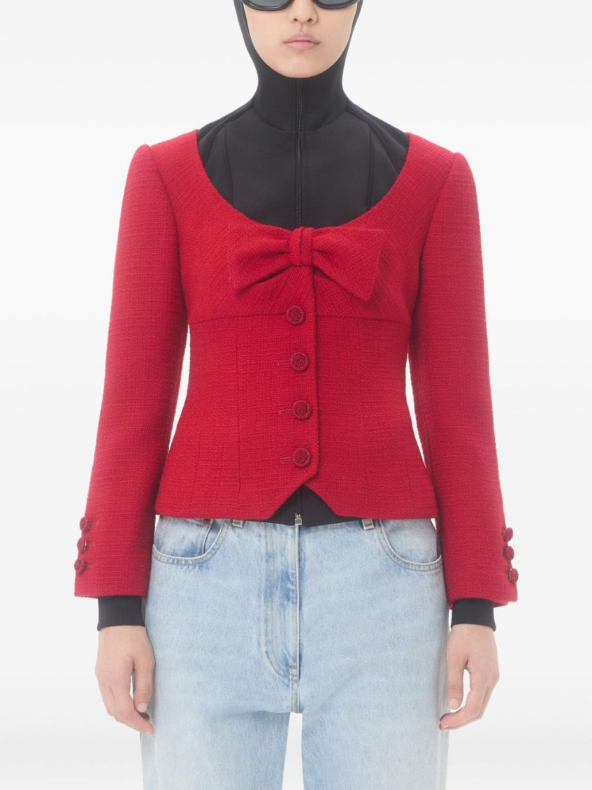 Valentino Womens Bow-embroidered Scoop-neck Tweed Jacket Paris In Multi