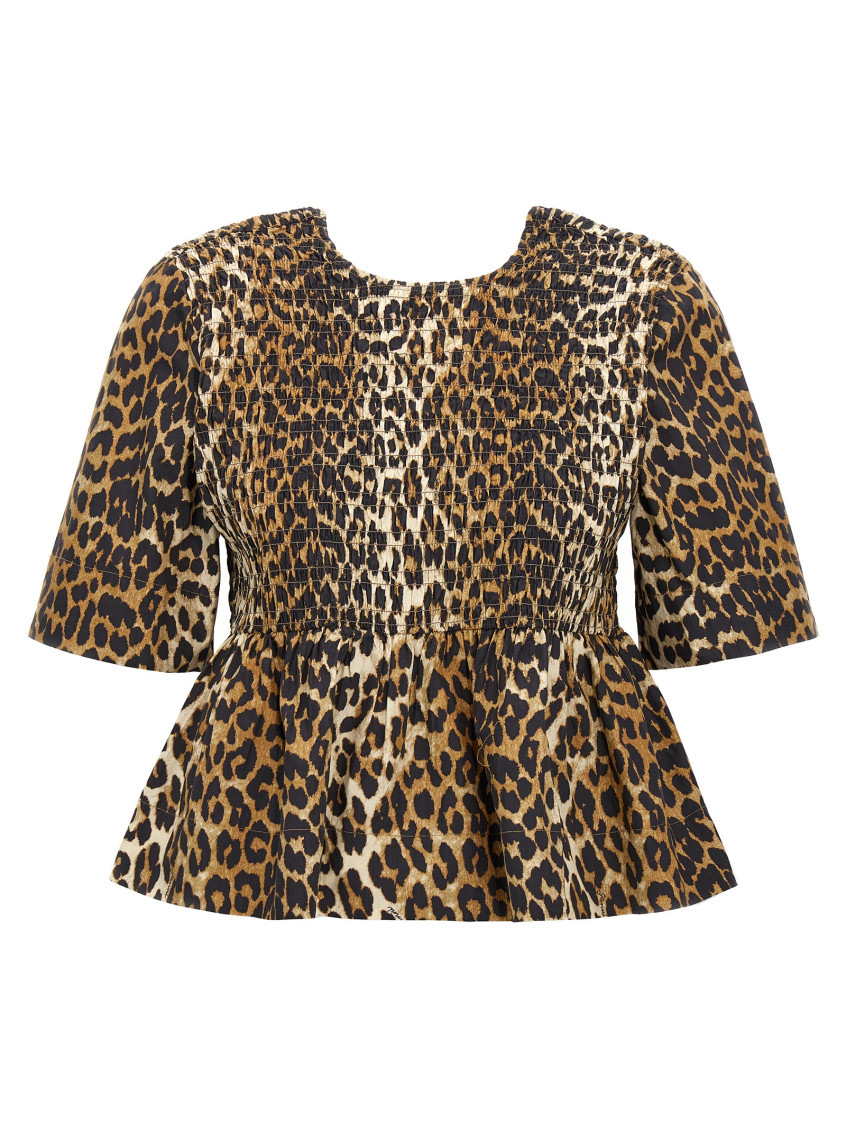 Shop Ganni Leopard Print Crewneck Top