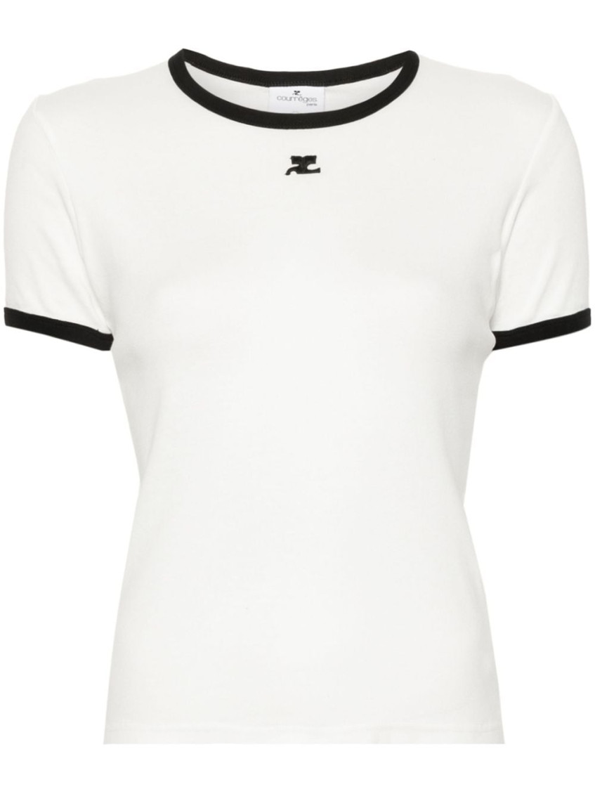 Courrèges Fitted White T-shirt With Contrasting Ribbed Trim In White