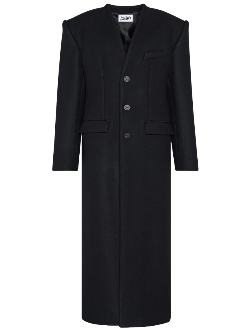 Jean Paul Gaultier Black Wool Long Coat With Corset In Black