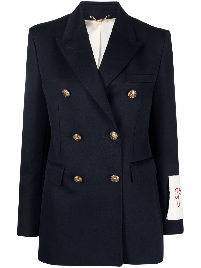Shop Golden Goose Navy Blue Double-breasted Blazer