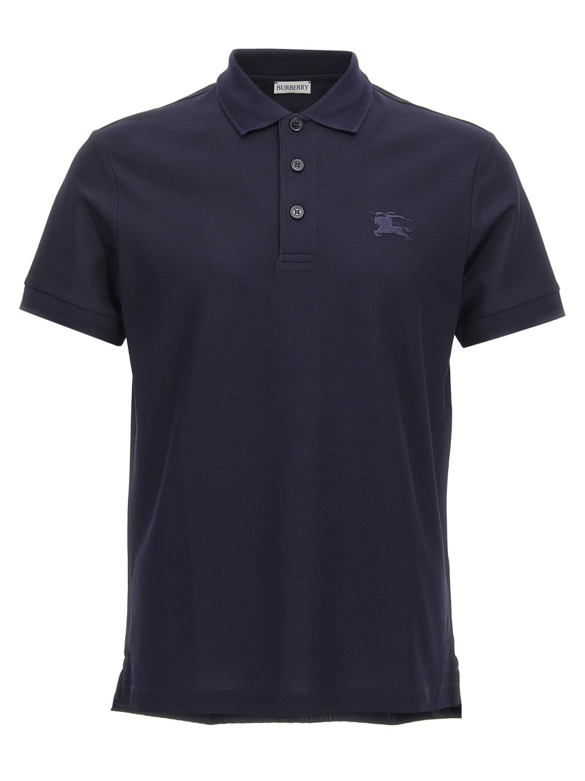 Burberry Embroidered Logo Polo Shirt In Blue