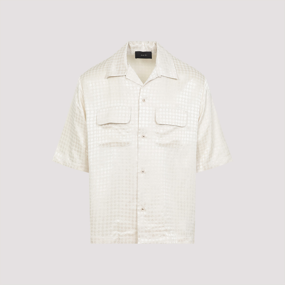 Amiri Embroidered Satin Shirt With Chest Pockets In Beige