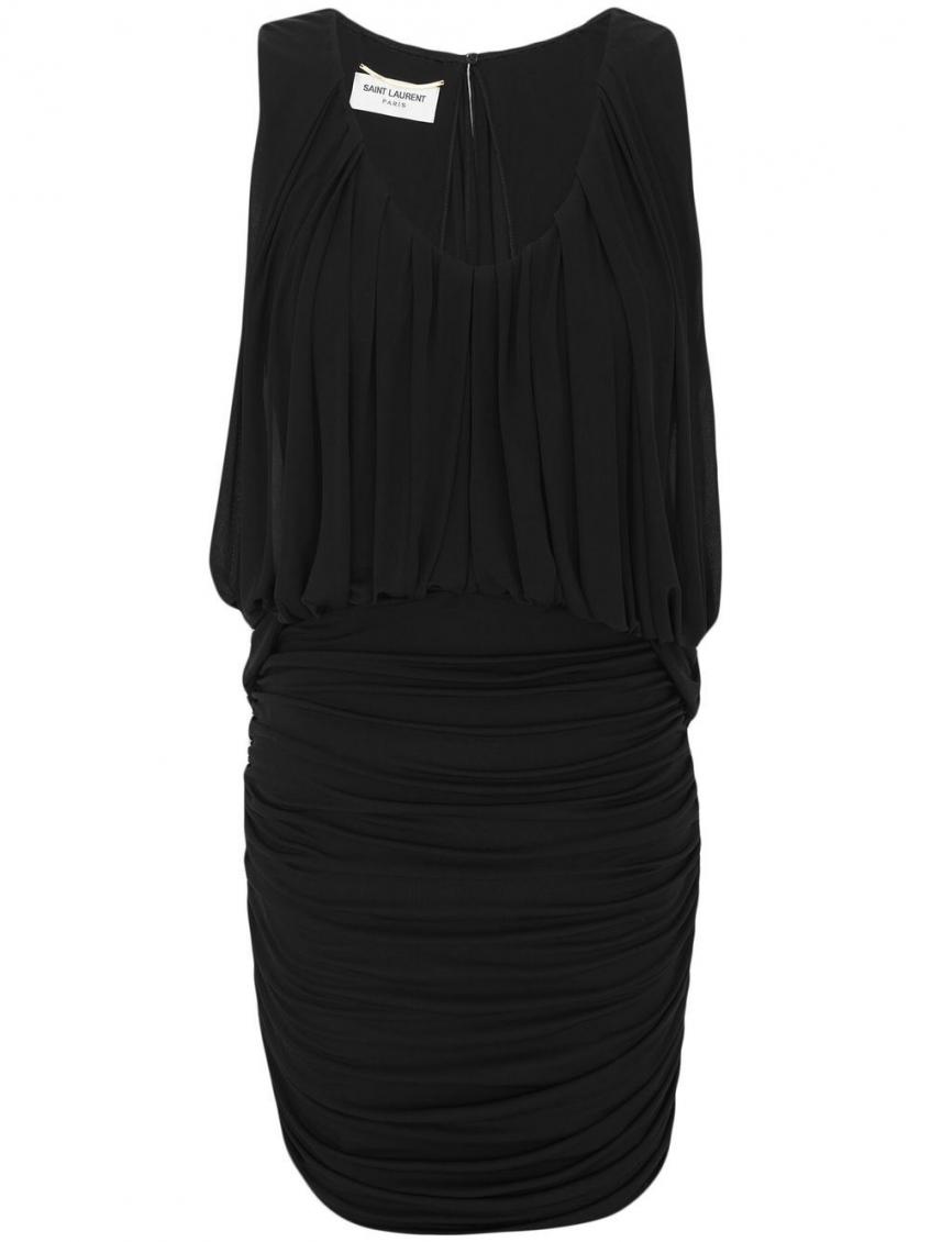 Saint Laurent Gathered Jersey Mini Dress In Black