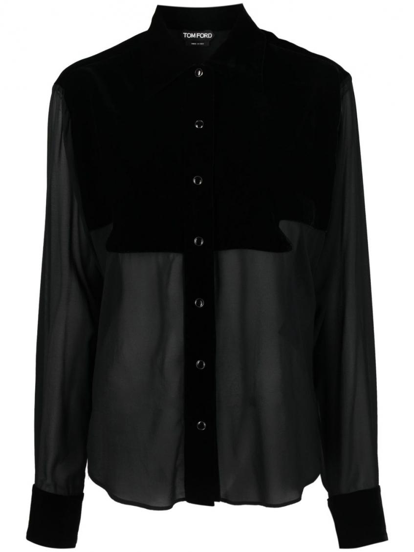 Tom Ford Shirt Silk Georgette Curved Hem In Black