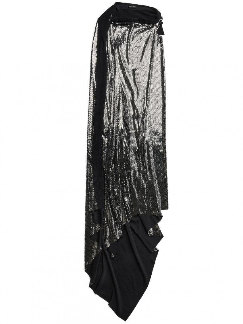 Balenciaga Draped Back Midi Dress With Metallic Effect In Black