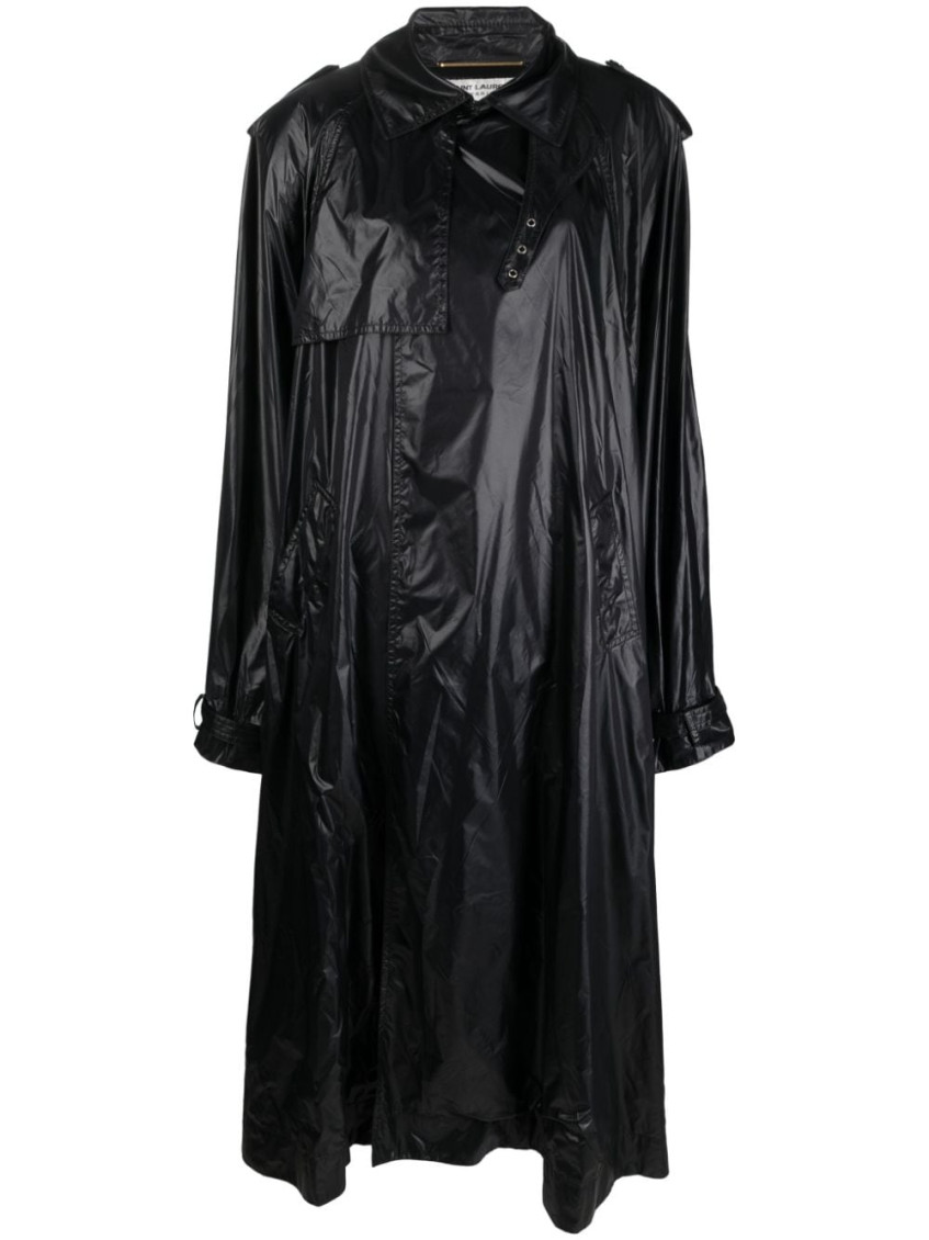 Shop Saint Laurent Black Nylon Cloak Coat