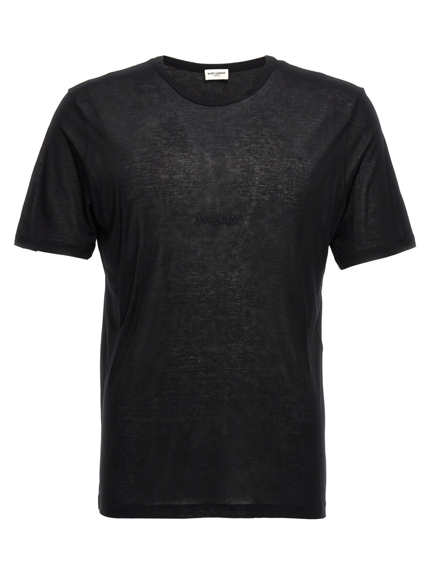 Saint Laurent Logo-embroidered Jersey T-shirt In Black