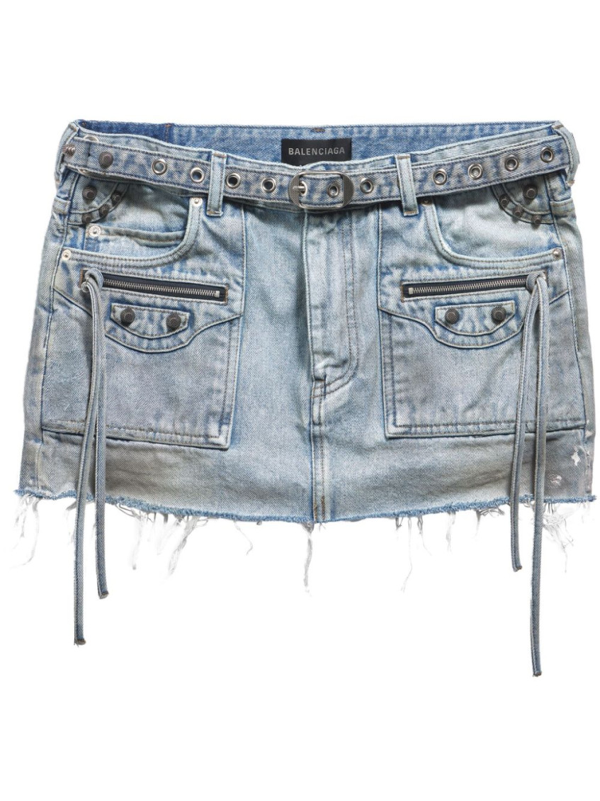 Shop Balenciaga Blue Cagole Denim Mini Skirt