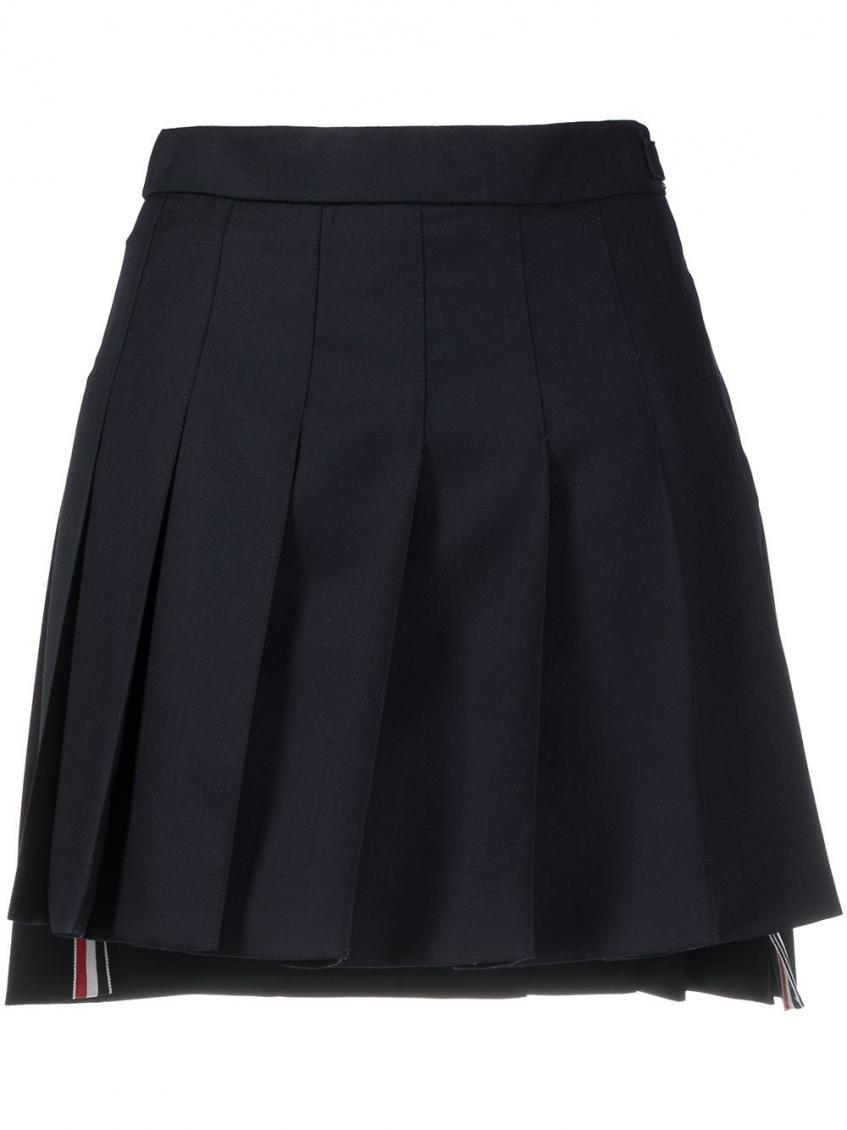 THOM BROWNE 正規品関税込み Navy Blue Wool Skirt FGC400V Thom Browne Dark Blue Rwb Pleated Wool Skirt for Women