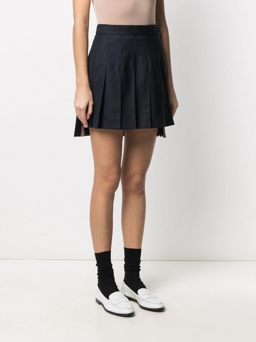 スカート THOM BROWNE MIDNIGHT BLUE WOOL SKIRT Thom Browne Navy Blue high-waist wool midi skirt for Women