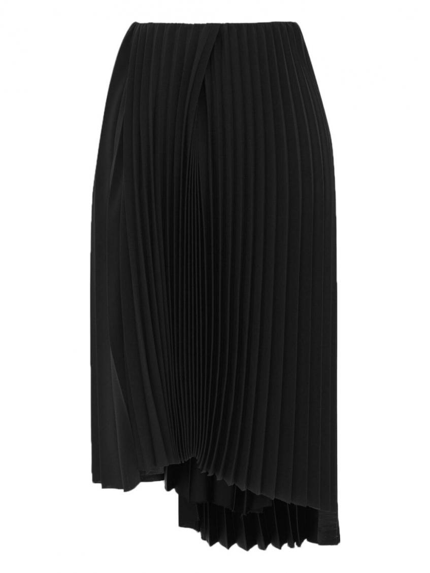 Saint Laurent Black Asymmetric Pleated Midi Skirt for Women