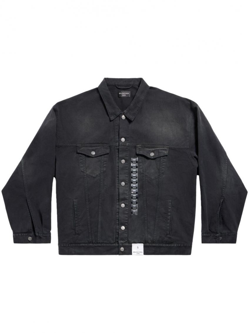 Balenciaga Size Sticker Oversized Denim Jacket In Black