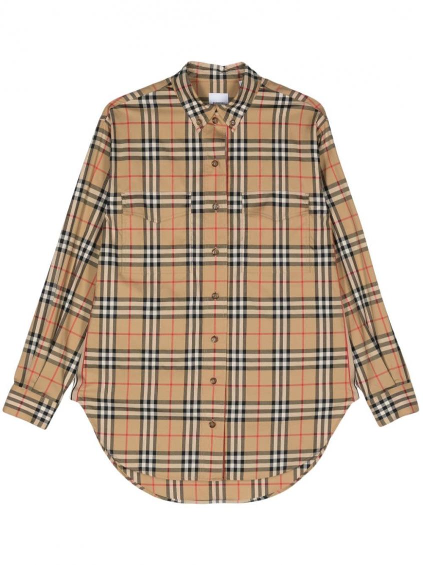 Burberry Ladies Vintage Check Stretch Cotton Button-down Collar Shirt In Beige