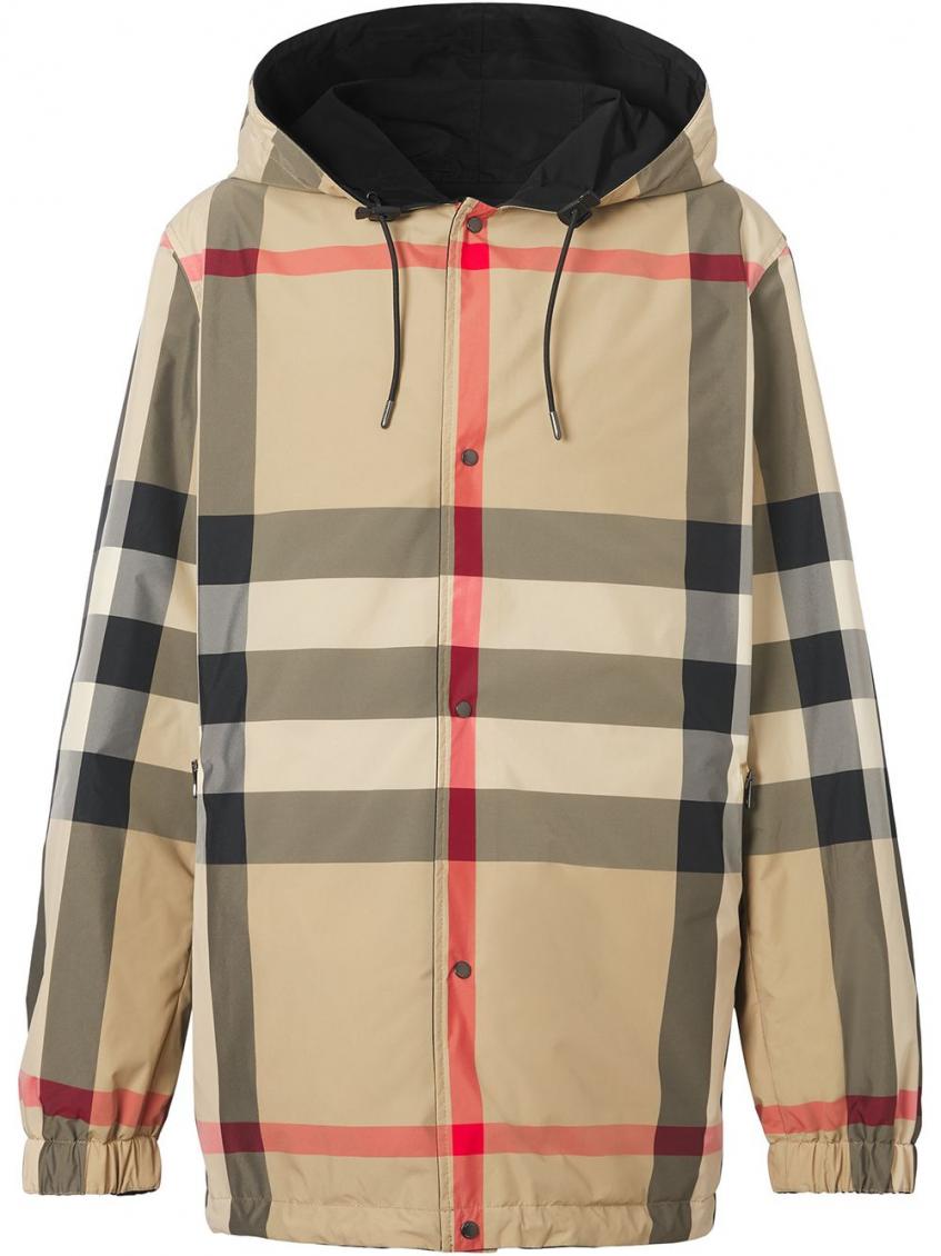 Burberry Reversible Check Recycled Polyester Hooded Jacket In Black