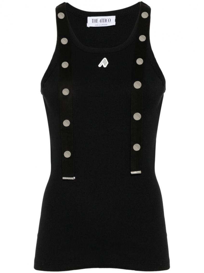 Attico Black Cotton Tank Top In Black