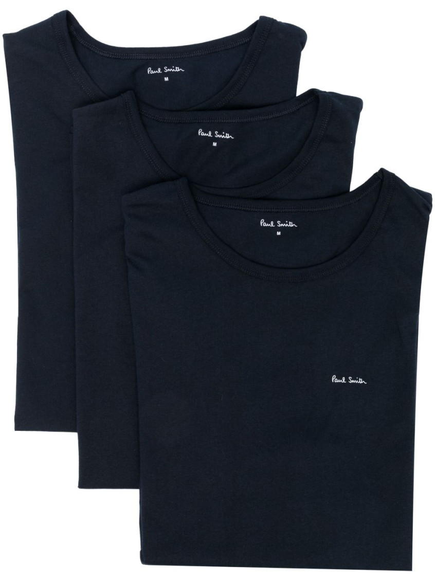 Shop Paul Smith Dark Blue Pack Of Three Logo Cotton T-shirt