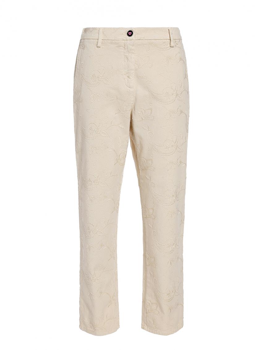 I Love My Pants Beige Cotton Embroidered Trousers In Beige