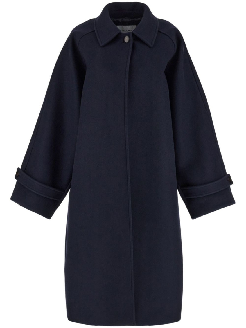 Shop Ferragamo Blue Oversized Wool Single-breasted Coat
