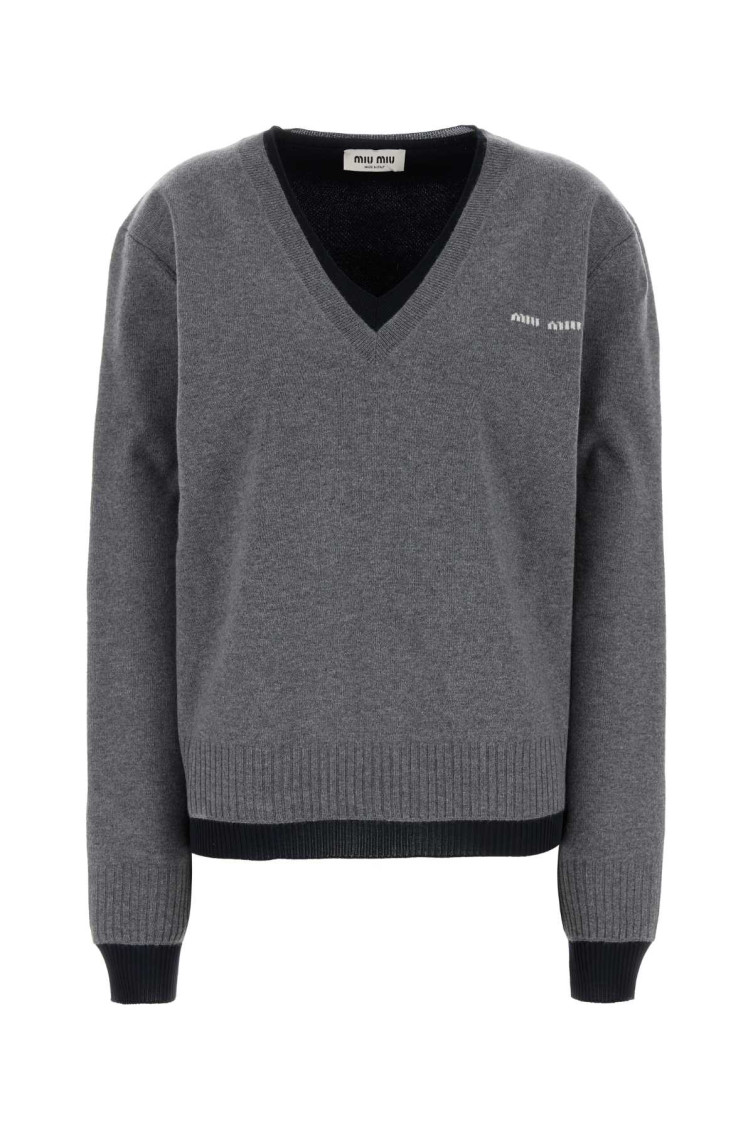 Miu Miu Layered V-neck Oversized Cashmere Sweater In Grey