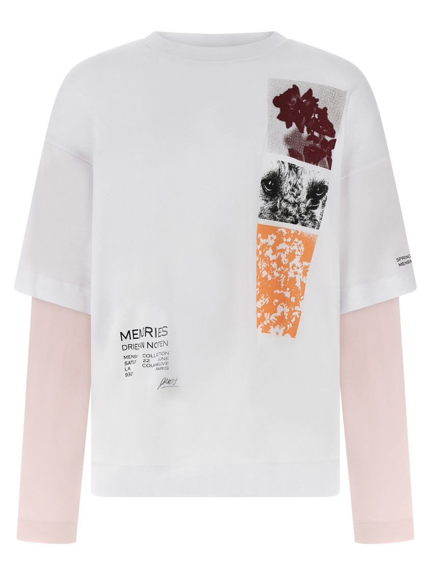 Dries Van Noten Hemmings Printed Double-sleeved T-shirt In Multicolor