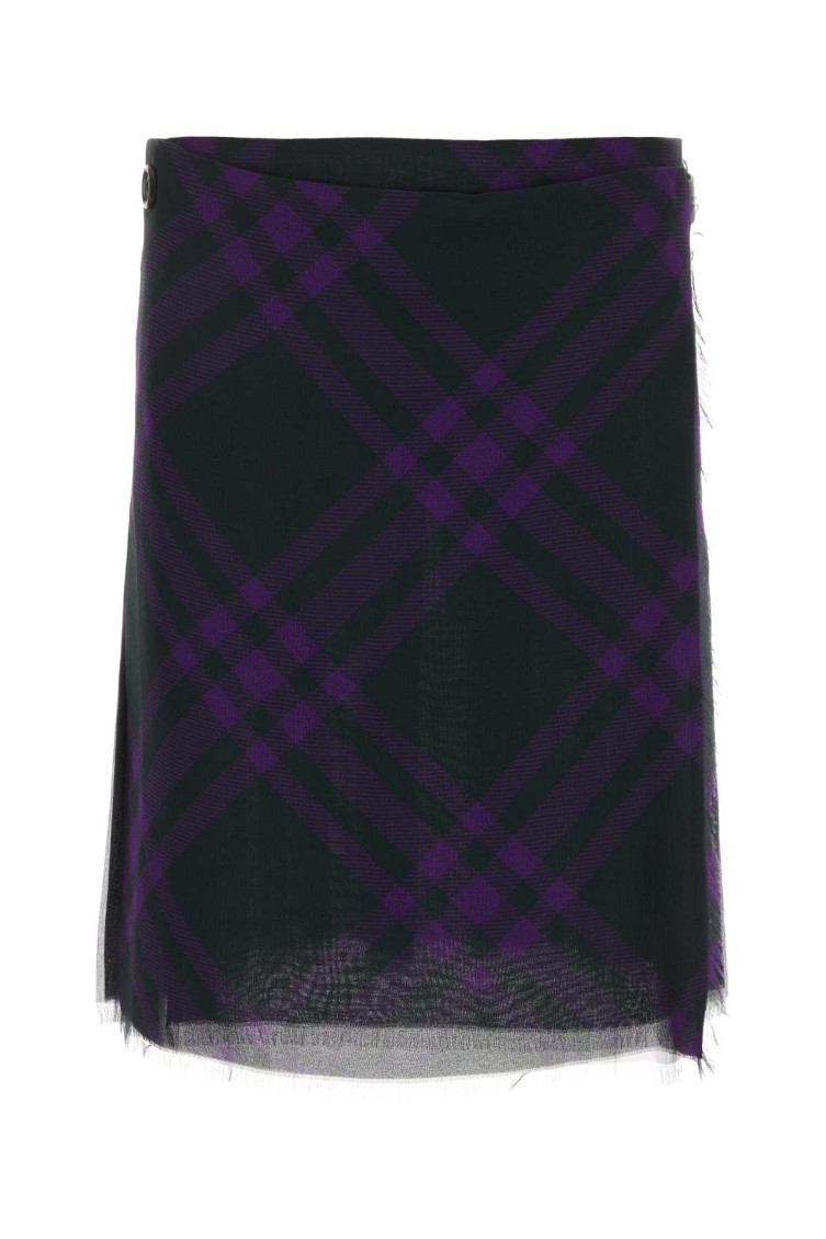 Burberry Check Print Kilt With Belted Detail In Purple
