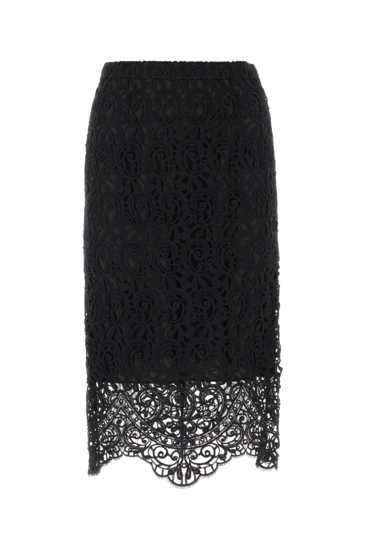 Shop Burberry Black Macrame-lace Pencil Skirt