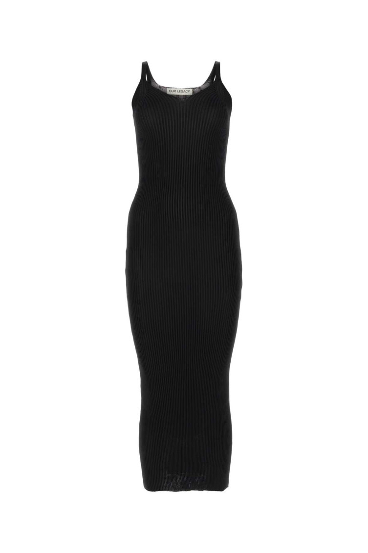 Our Legacy Black V-neck Ribbed-knit Dress In Black