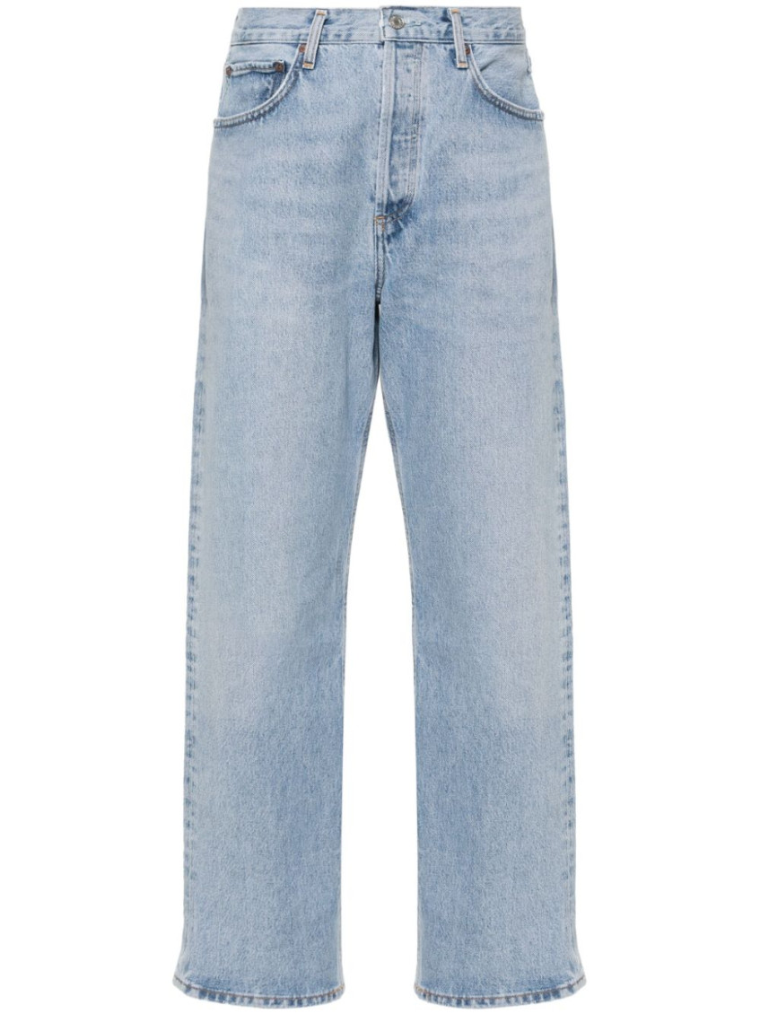 Agolde Luna Pieced High Waist Raw Hem Barrel Jeans In Blue