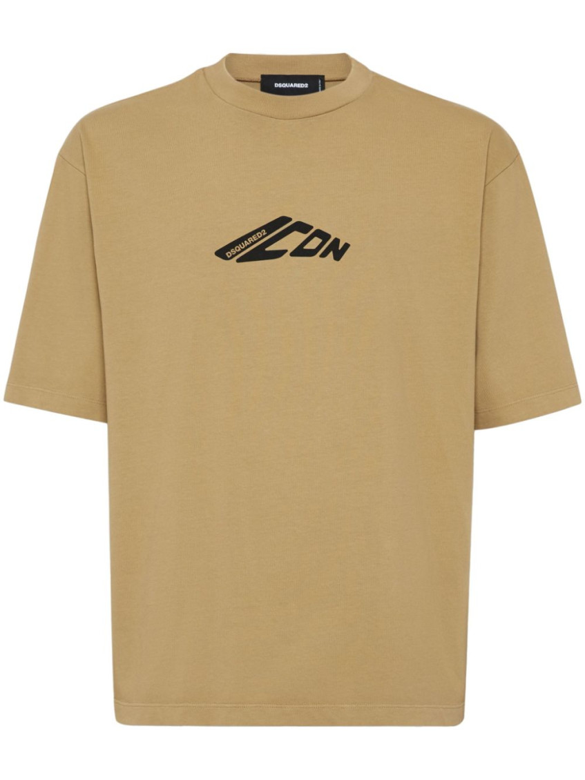 Dsquared2 Logo Cotton Crew Neck T-shirt In Beige