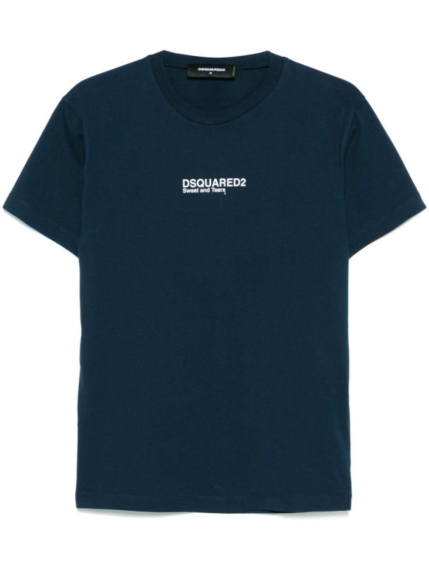 Dsquared2 Blue Crewneck T-shirt With Logo Lettering On The Front In Cotton Man In Navy Blue
