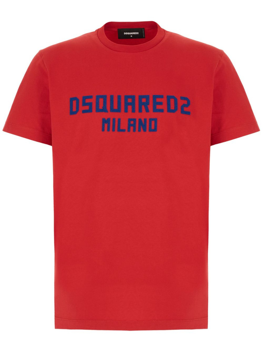 Dsquared2 Red Crewneck T-shirt With Logo Lettering On The Front In Cotton Man In Red