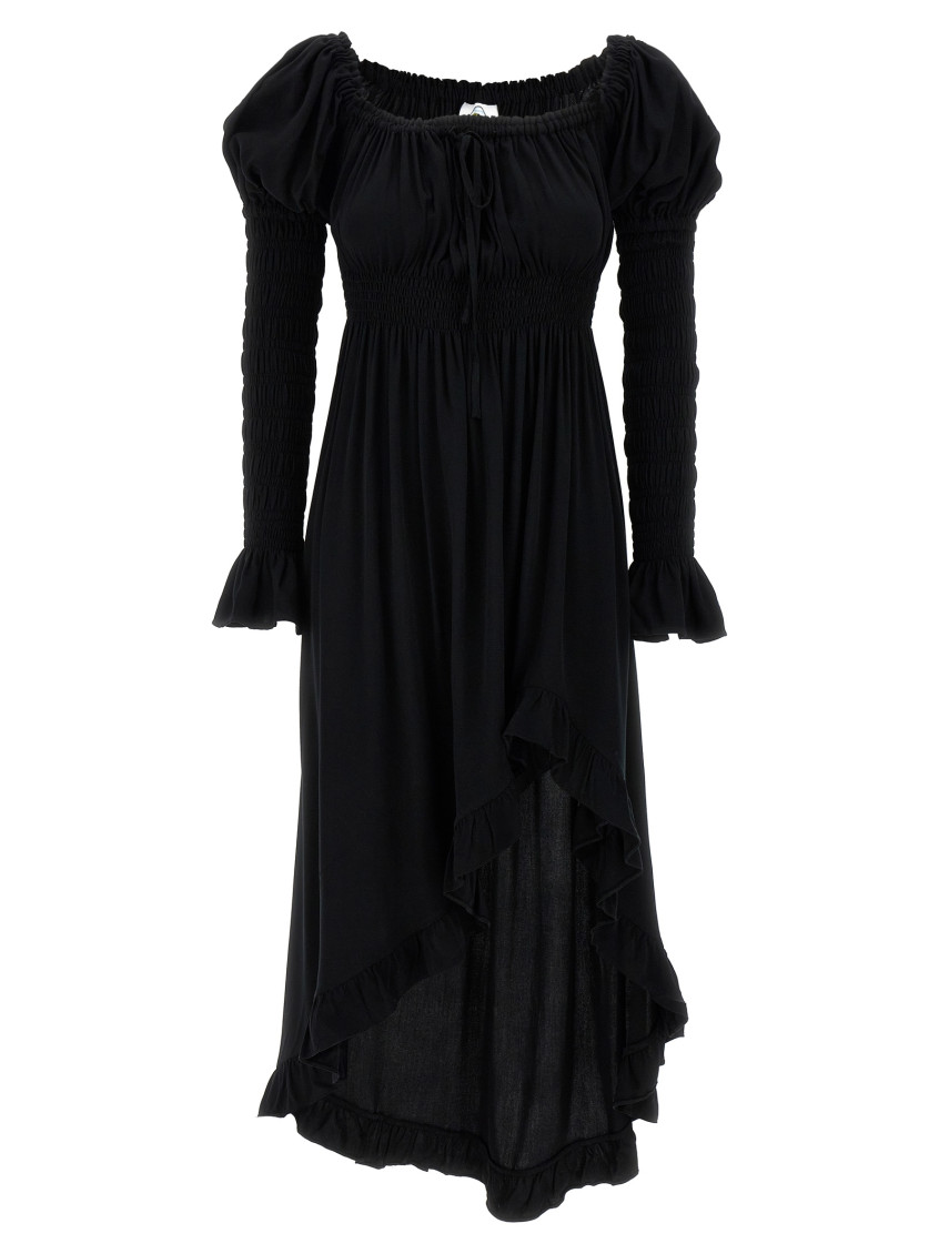 Sleeper 'juliette' Smocked Ruffled Hem Dress In Black